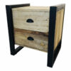 Hout met ijzeren nachtkastje van Wood & iron met twee laden en een ijzeren frame