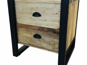 Hout met ijzeren nachtkastje van Wood & iron met twee laden en een ijzeren frame