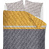 dekbedovertrek met bijpassende hoofdkussens met wollen kabelprint in de kleur geel grijs