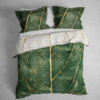 bed opgedekt met een twill katoen dekbedovertrek Miro green van Heckett Lane in de kleur groen en wit